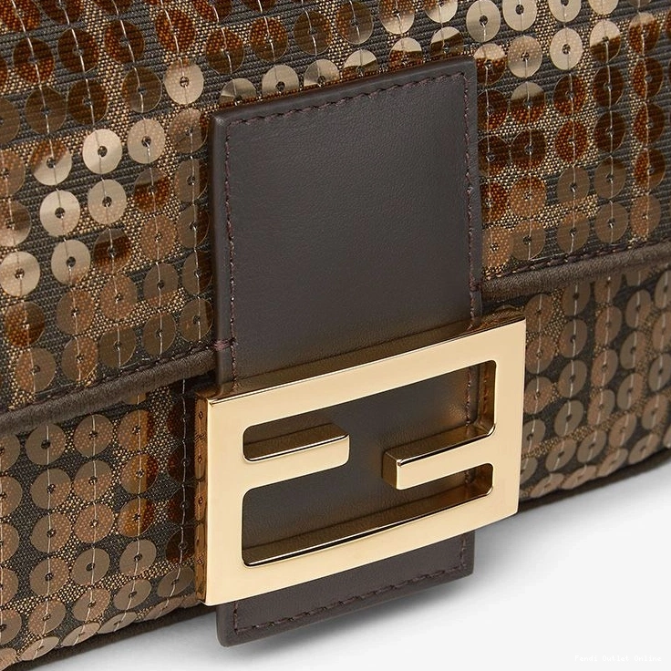 Affordable with Brown FF Fendi Baguette Mini Bag In Motif Fabric Sequins 0728